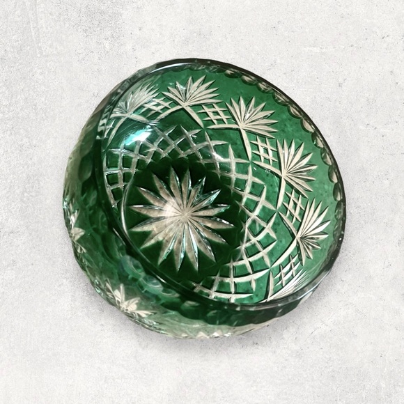 🚩SOLD🚩 Antique Bohemian Czech Emerald Cut Clear to Crystal Bohemian Glass Bowl - Picture 6 of 14